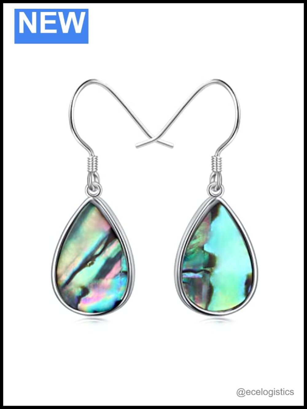 Sterling Silver Teardrop Dangle Earrings Abalone Shell Drop